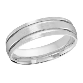 6MM White Gold Carved Satin Wedding Band