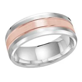 8MM White/Pink Gold Carved Satin Wedding Band