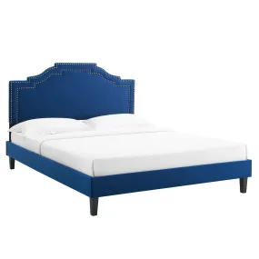 Adelaide Performance Velvet Queen Platform Bed By Modway - MOD-6582 - Navy