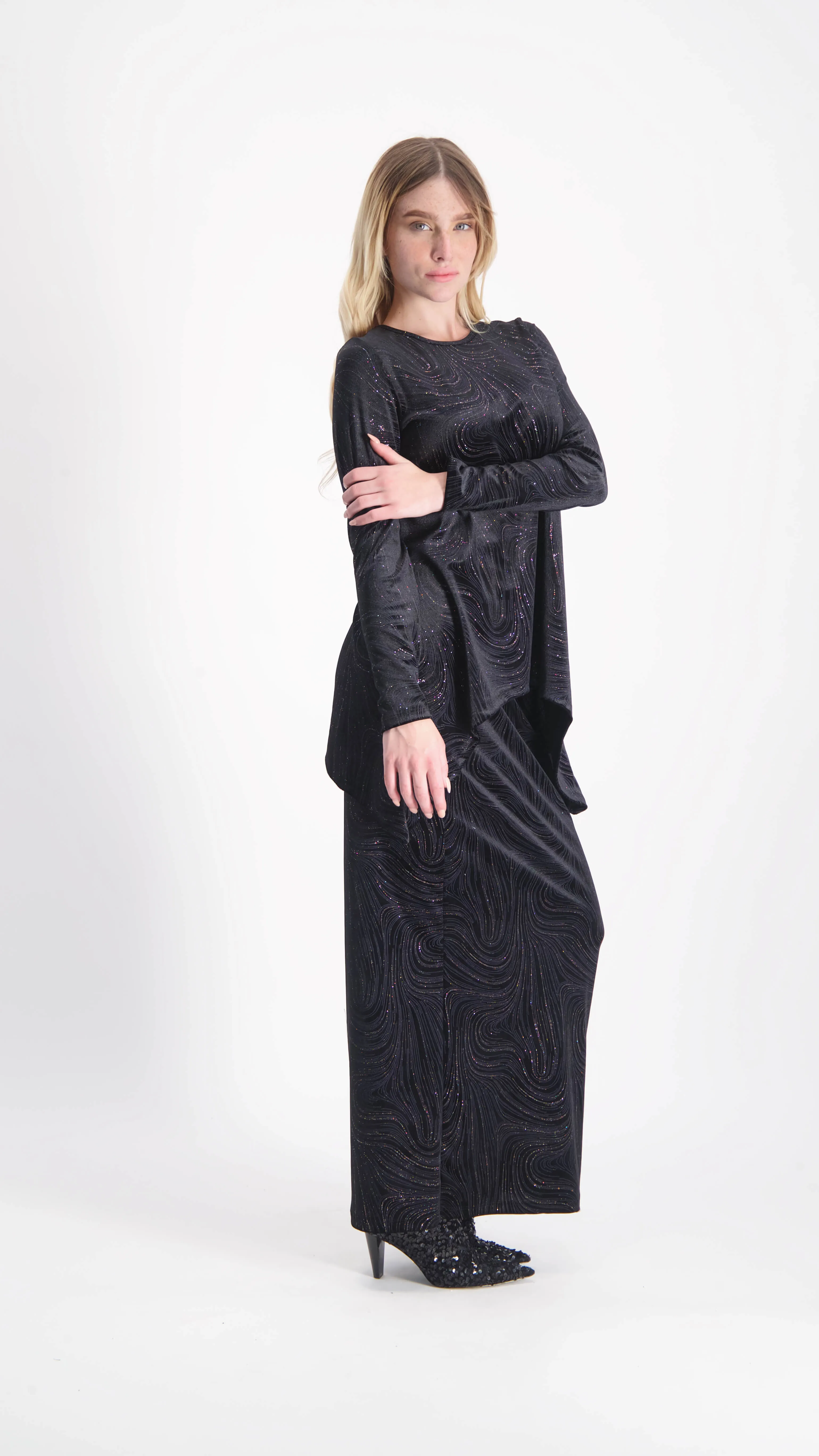 Asymmetric Velvet Set / Black & Silver