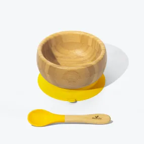 Avanchy Bamboo Suction Baby Bowl   Spoon - Yellow