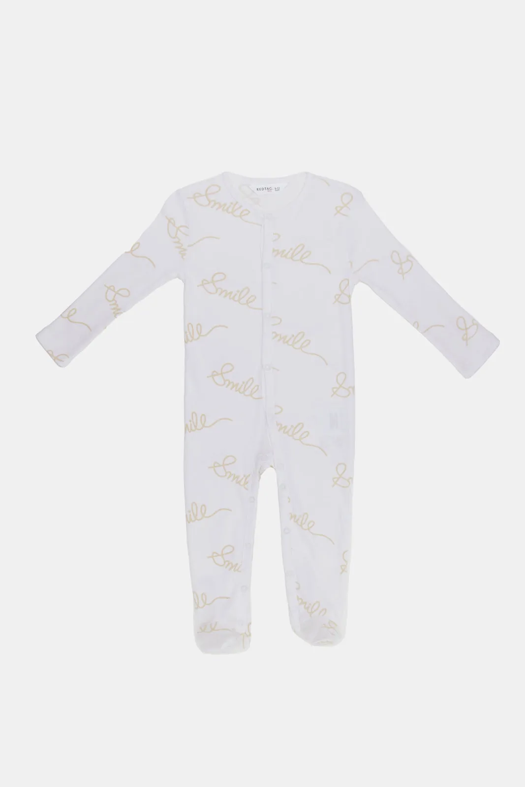 Babies White Smile Print Sleepsuit