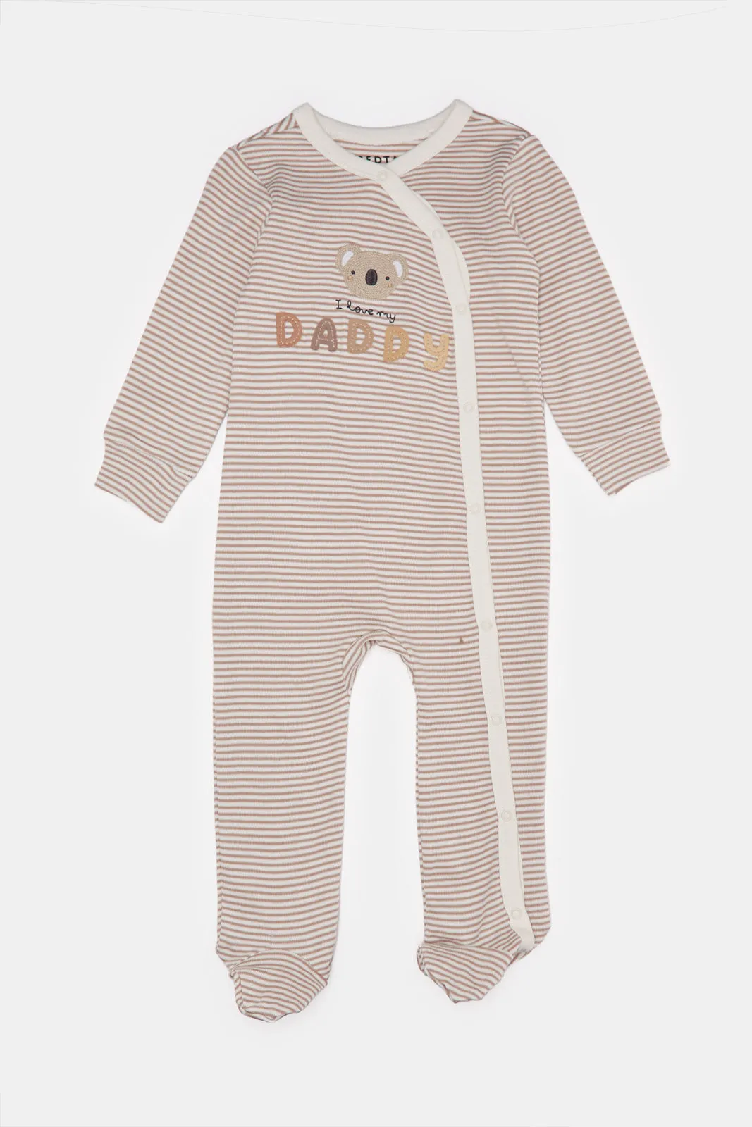 Baby Beige Striped Sleepsuit