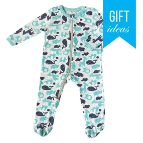 Bamboo Footies with Easy Dressing Zipper - Pool & Twilight