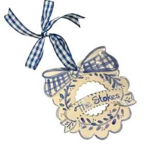 Banner and Wreath Christmas Ornament - blue/white