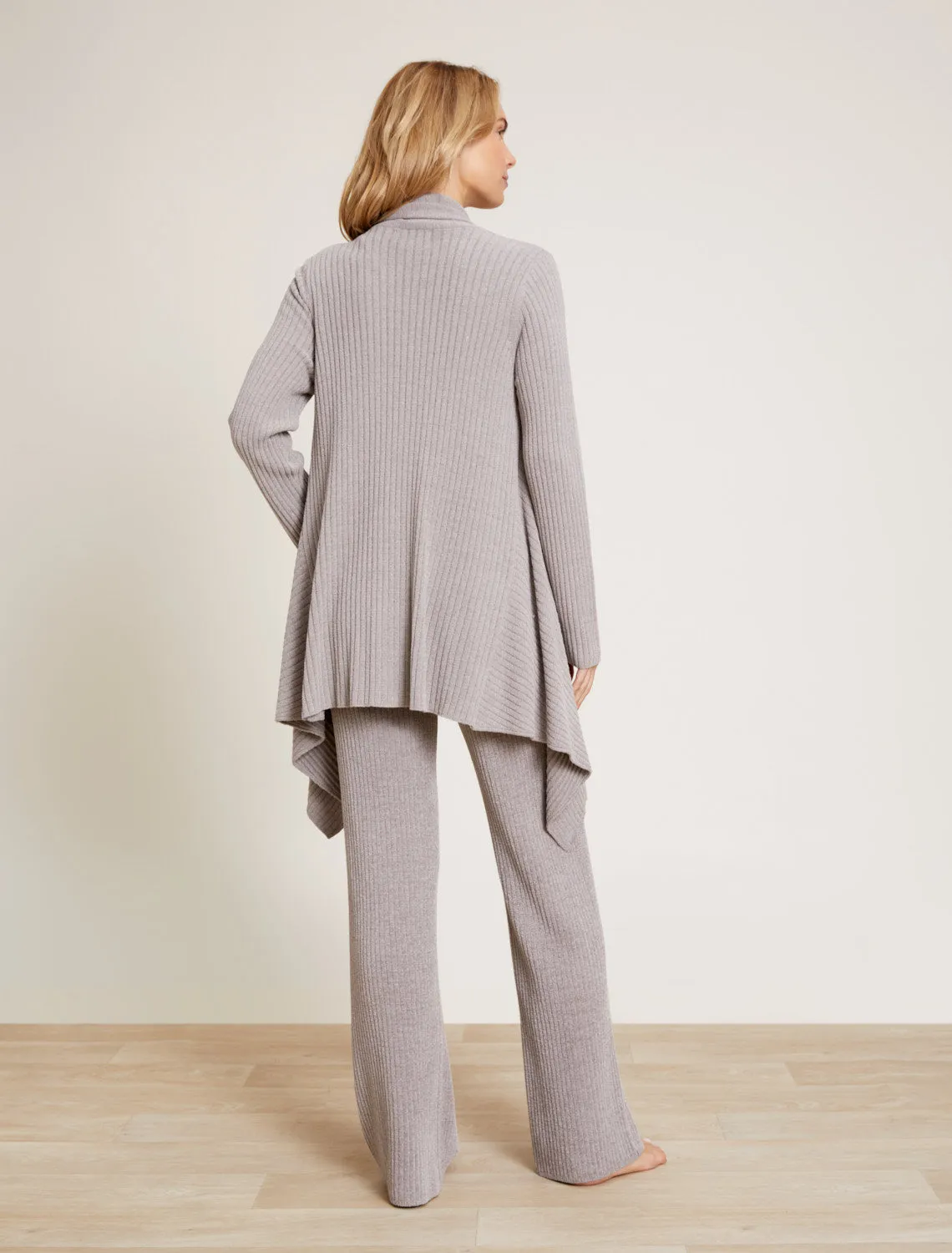 Barefoot Dreams Draped Ribbed Shawl Collar Cardigan in Pewter