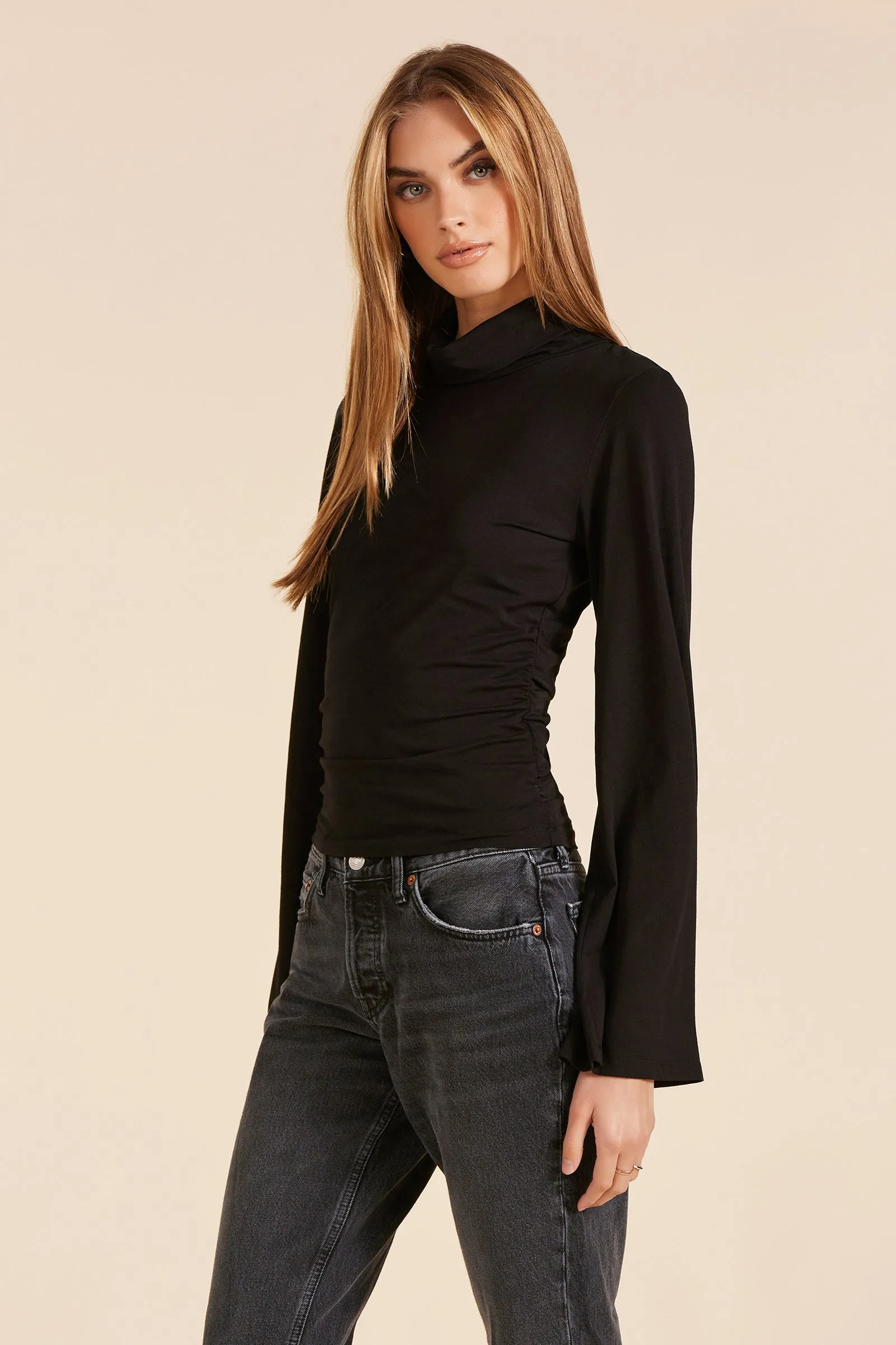 BELL SLEEVE MOCK NECK TOP