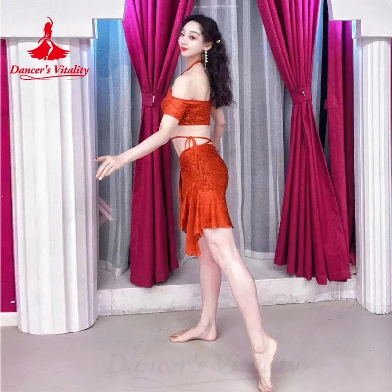 Belly Dance Costume Women's Exquisite V-neck Short Sleeved Top irregular Short Skirt Oriental Dance Performance Costumes