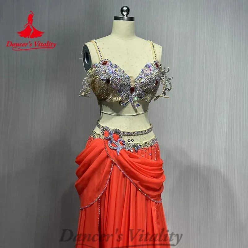 Bellydance Costume Senior AB Stones Bra Light Luxury Rhinestone Chiffon Long Skirt Suit Oriental Dance Performance Costumes