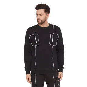 Black Chest Pocket Reflective Piping Sweatshirt