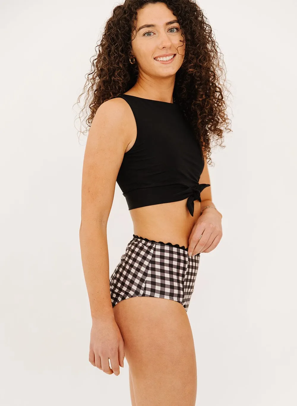 Black Gingham High-Waist Bottoms