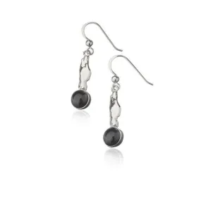 Black lava tear earrings - Long silver