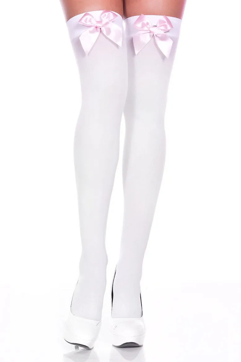 Bow Top Opaque Thigh Highs