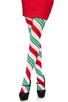 Striped Candy Cane Design Holiday Pantyhose