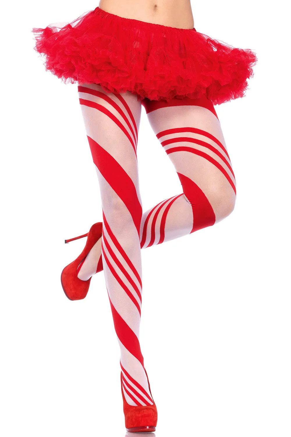 Striped Candy Cane Design Holiday Pantyhose