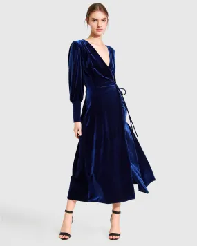 Current Mood Velvet Wrap Dress - Royal Blue