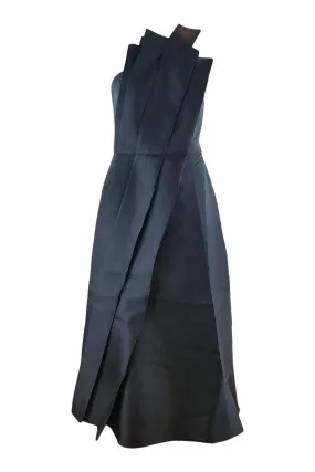 EDIT Architectural Pleated Black Satin Maxi Dress (M)