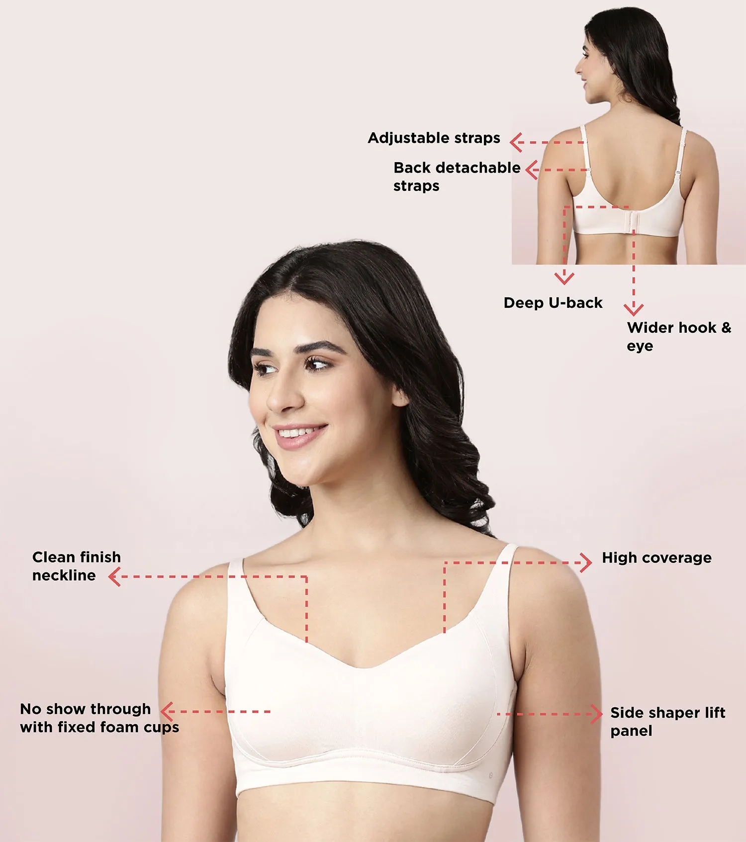 Enamor BambooBliss A077 Ultimate Softness Innovation Bamboo Cotton Full Support T-shirt Bra for Women- High Coverage, Padded and Wirefree