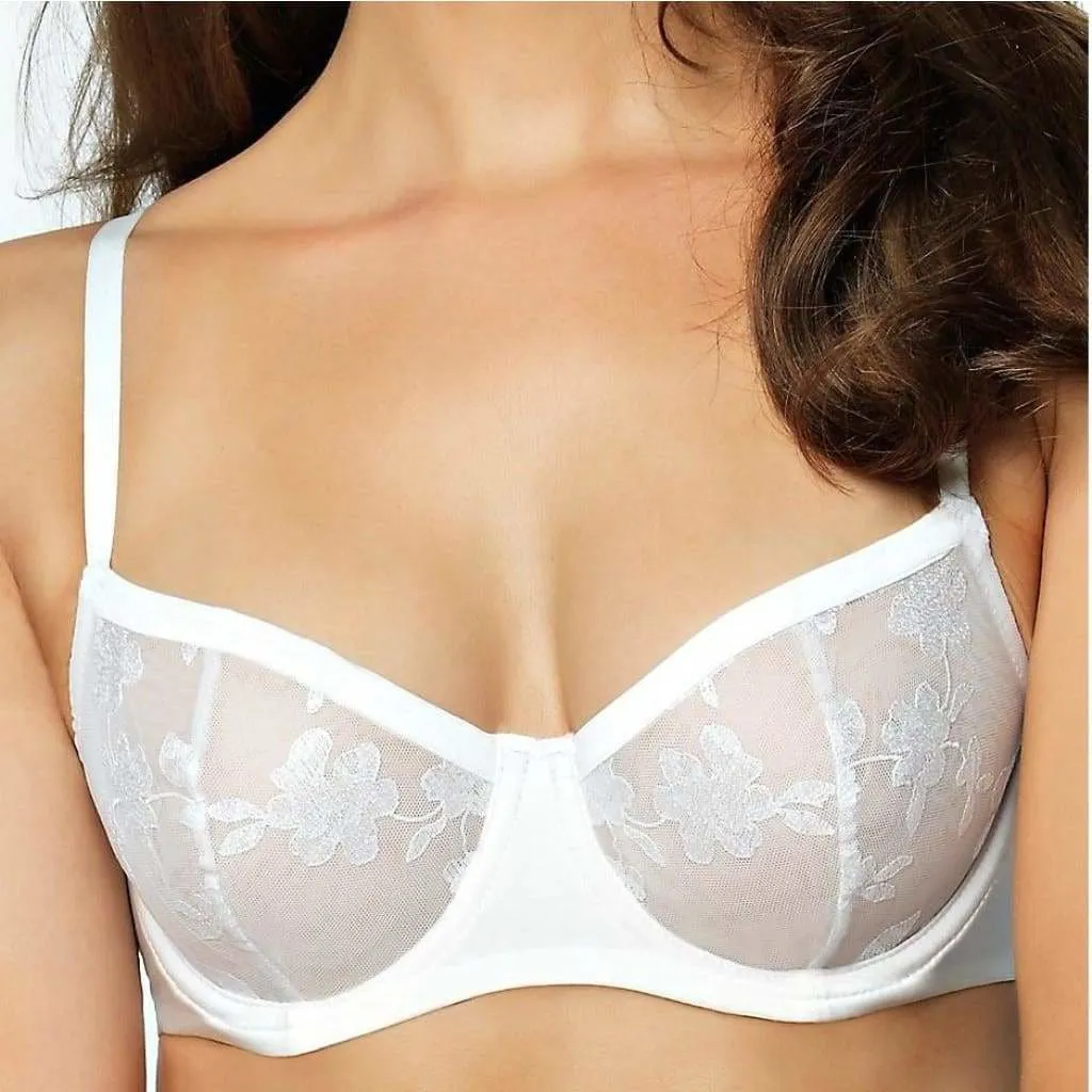 Felina 190013 Sabrina Semi Sheer Lace Demi Underwire Bra 36C White