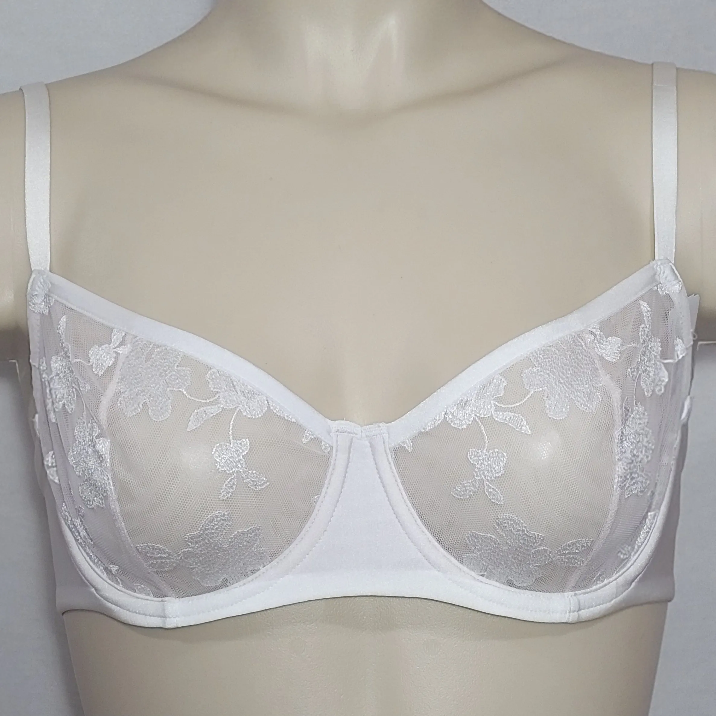 Felina 190013 Sabrina Semi Sheer Lace Demi Underwire Bra 36C White