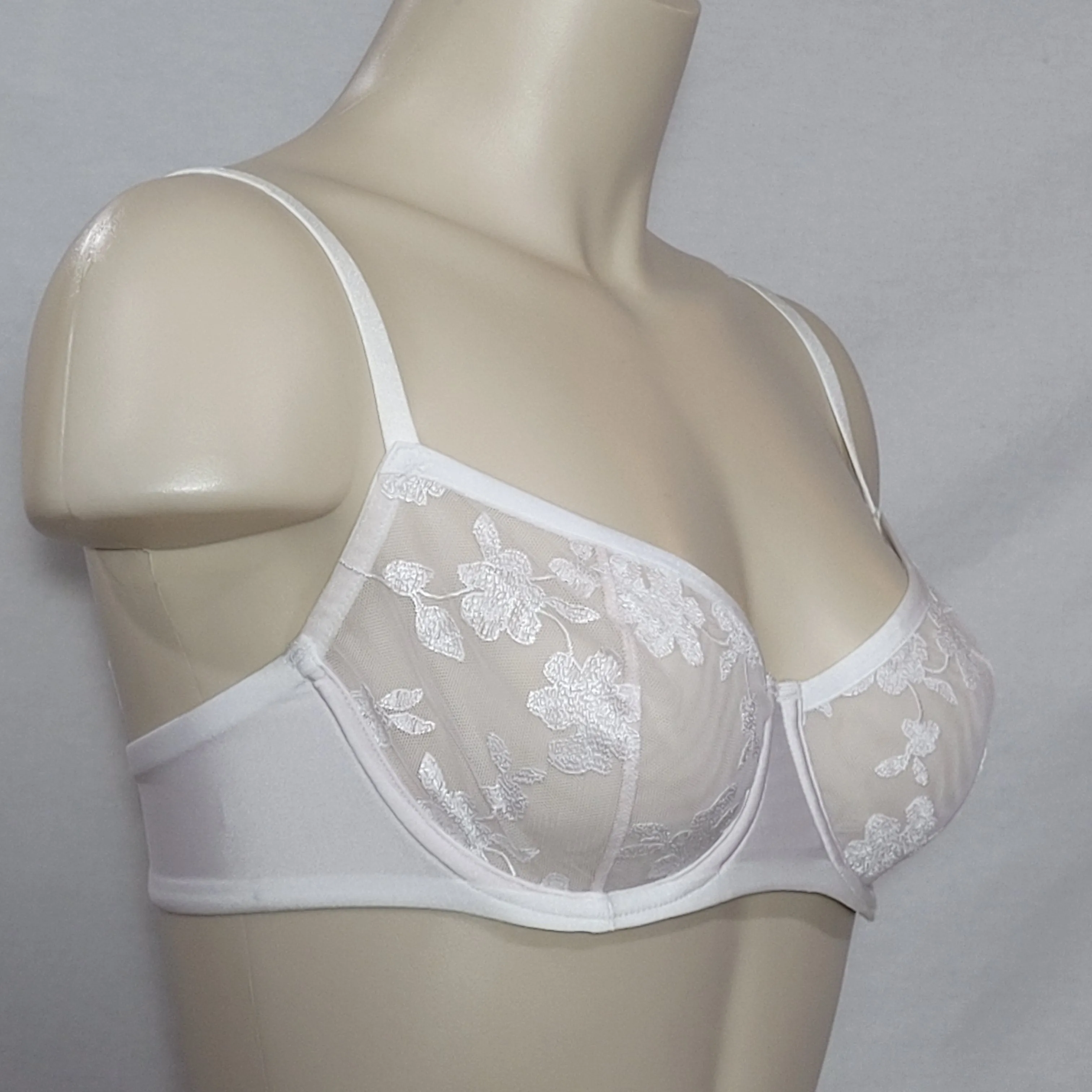 Felina 190013 Sabrina Semi Sheer Lace Demi Underwire Bra 36C White