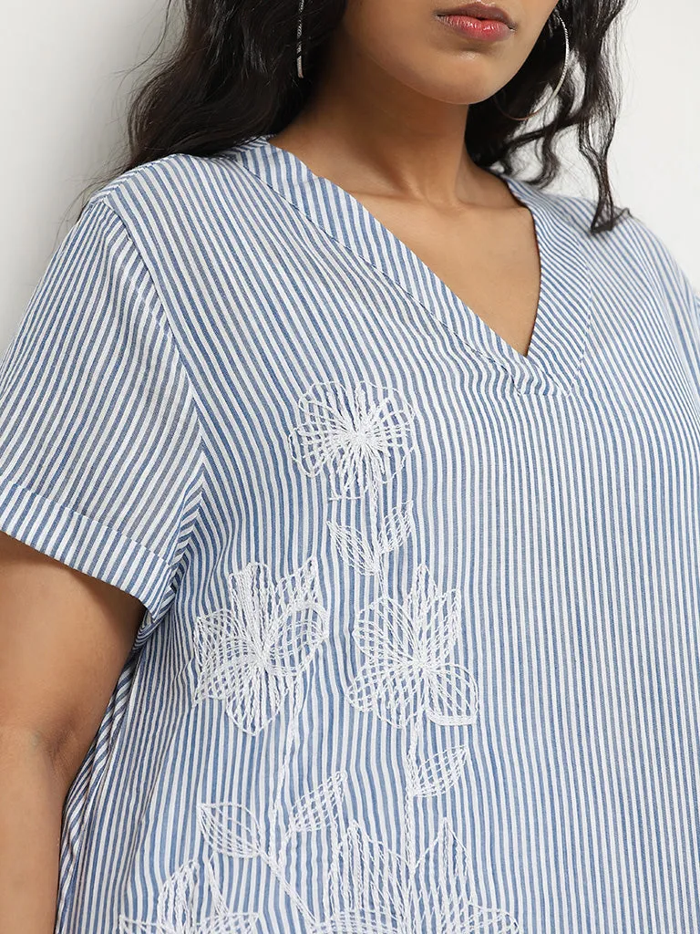 Gia Blue Striped Cotton Blouse