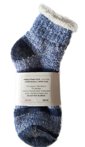 S624 Alpaca Thermal Slipper Sock Navy Stripe Ladies Medium / Mens Small