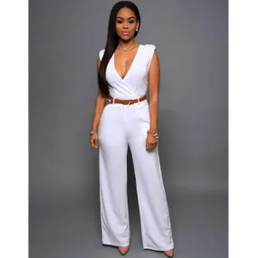 Surplice v neck wide leg jumpsuit in white