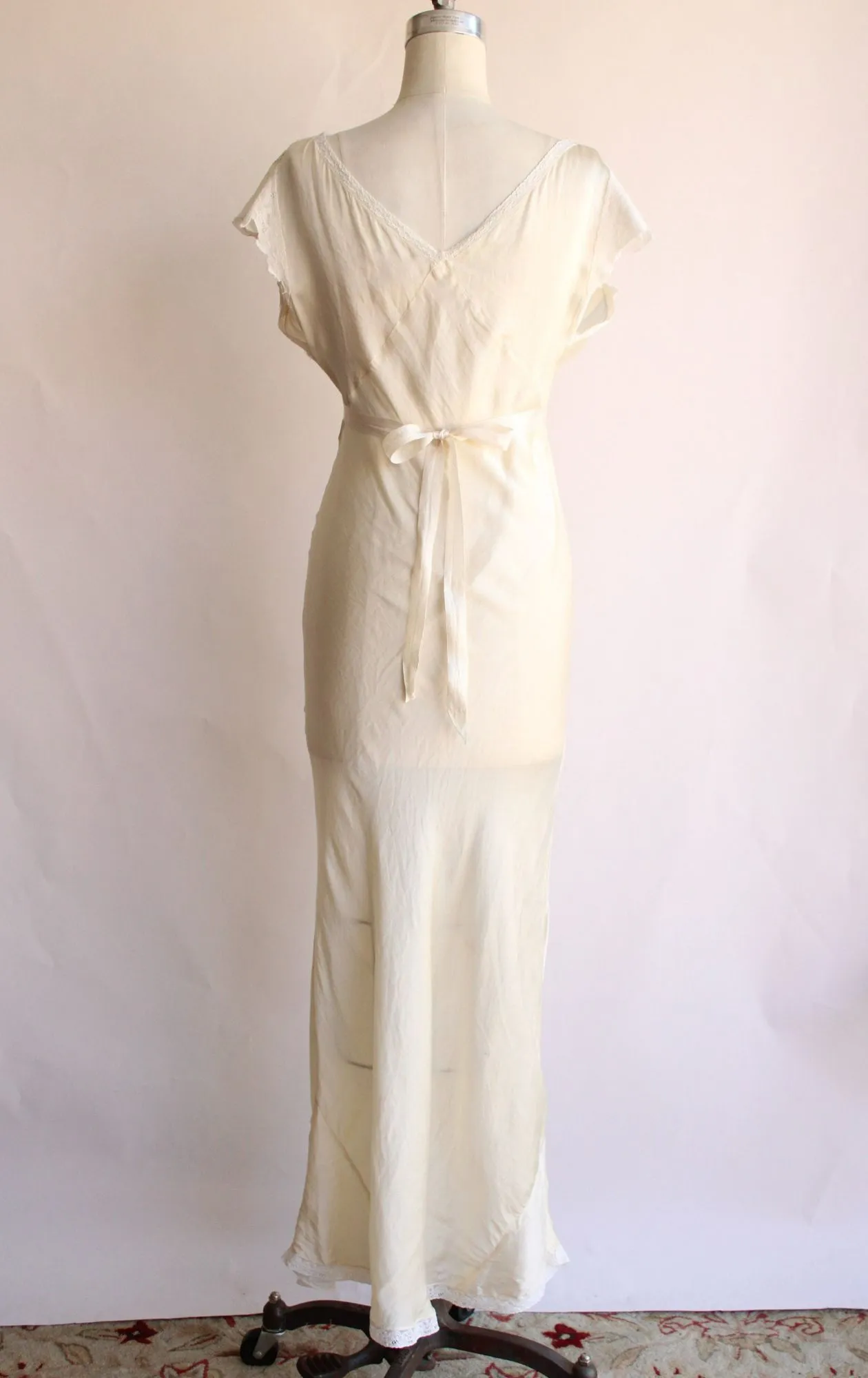 Vintage 1940s Ivory Silk Nightgown with Lace Trim