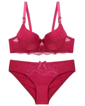 Wine Red Solid Transparent Push Up - Bra Set